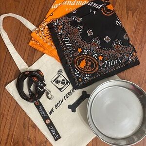 Tito Handmade Vodka for Dog people bag with dog bowl, leash & 4 Bandannas